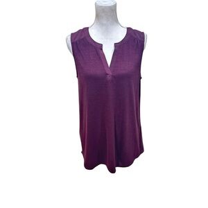Talbots Sleeveless split neck mixed fabric burgundy longline Purple top sz large